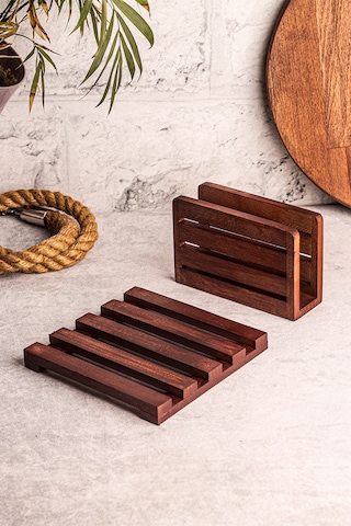 Snippy Sofra Mutfak Sunumluk Peçetelik Nihale 2'li Sofra Seti Mutfak Düzenleyici Ketty Warmy Ahşap