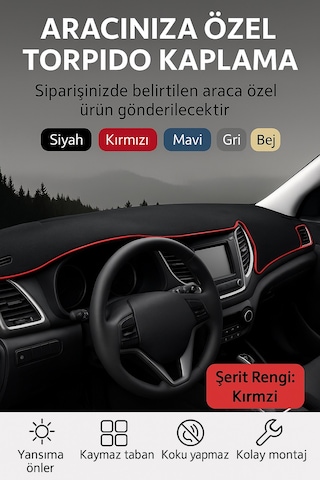 Trobus Volkswagen Caddy 2021+ 3d Torpido Koruma Kılıfı - Kırmızı Biye