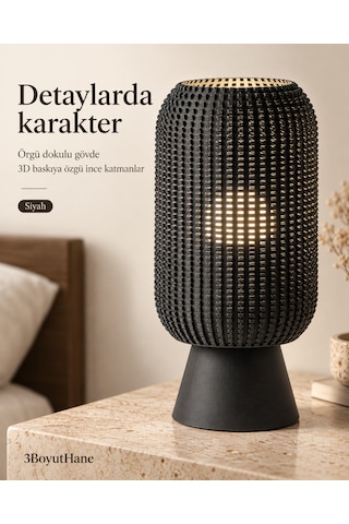 Modern Dekoratif Masa Lambası Salon Ve Yatak Odası İçin Abajur, 10 Renk Seçeneği, E14 Led Uyumlu Siyah