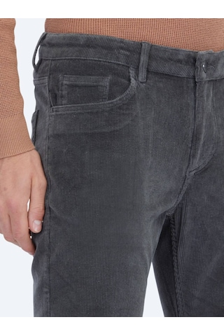 Kip Gri Fitilli Dokuma Slim Fit Kadife Casual Pamuk Karışımlı Pantolon Gri