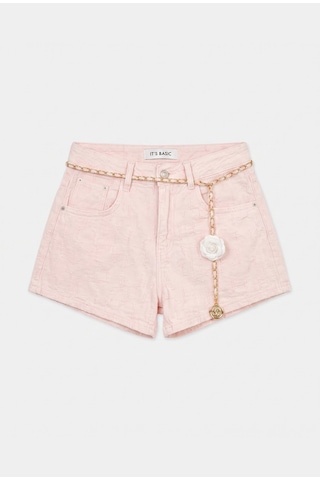 it's basic Kadın Pembe Özel Kumaş Güllü Kemerli Tasarım Mini Denim Şort