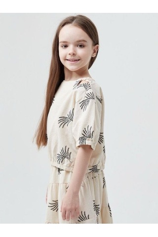 Kız Çocuk Pamuklu Omuz Pencereli Nakışlı Bluz-13814-bej Bej