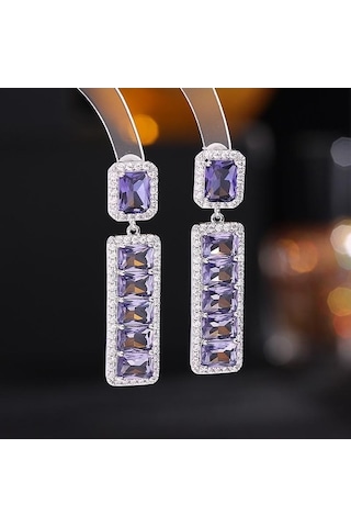 Novahub Mor Moda Cz Kare Dangle Küpe, Kadınlar İçin Romantik Sevgilisi Doğum Günü Hediyesi, Lüks Bakır Küpe Takı Çok Renkli