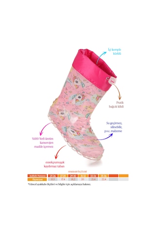 Kiko Kids Unicorn Su Geçirmez Kız Çocuk Yağmur Çizmesi Pembe - Turkuaz Pembe - Turkuaz