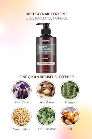 Kırılma Karşıtı Besleyici Bakım Şampuanı Kundal Honey & Macadamia Nature Shampoo 500ml Amber Vanilla