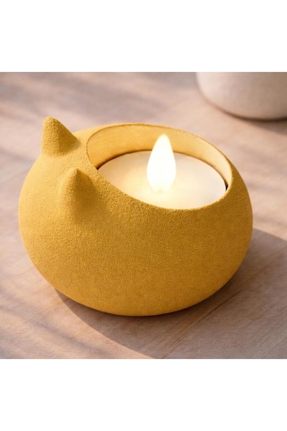 Modern Tasarım 3'lü Tealight Seti: Mat Dokulu Kedi