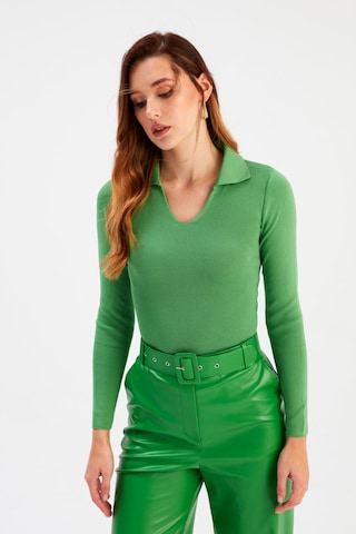 Sateen Polo Yaka Triko - Yeşil-132066 Yeşil