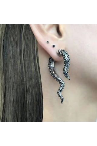 Ahtapot Dokunaçlı Çıkarılabilir Küpeler, Gotik Koyu Stil Abartılı Küpeler, Antik Altın