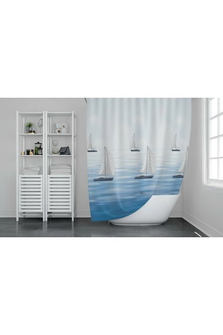 Banyo Perdesi 1x100x200 Tek Kanat Duş Perdesi Halka Hediyeli Duşakabin Perdesi 9889 Mavi