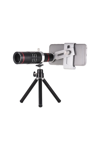 Yaozixa 18x Uzun Mesafe Telefoto Lens - Universal Telefon Kameraya Takılabilir, Manuel Odaklama, Alüminyum Gövde Siyah