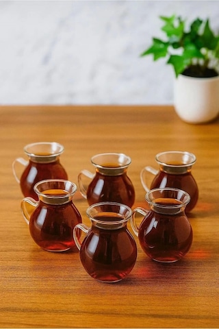 6'lı Keyfi Ala Borosilikat Cam Kulplu Çay Bardağı 220ml Bardak