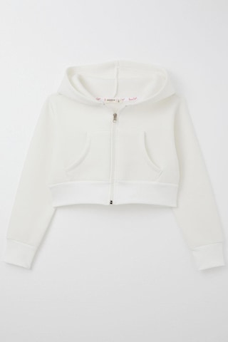 Breeze Kız Çocuk Crop Hırka Fermuarlı Kapüşonlu 8-14 Yaş, Ekru Ekru