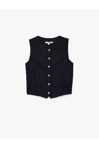 Koton Slim Fit Kolsuz Bisiklet Yaka Çizgili Blazer Yelek Beyaz Çizgili 6wak30050ek Beyaz Çizgili