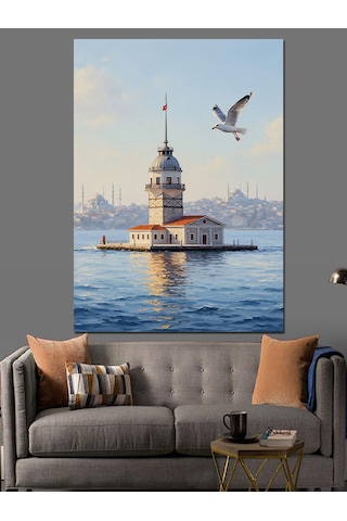 Ahşap Tablo İstanbul Kız Kulesi Ve Martılar