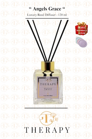Therapy Smell, Angels Grace - Lüks Çubuklu Oda Kokusu / 120 Ml / Extra Clear Kare Cam Şişe / Metal Altın Kapak Bergamot - Paçuli