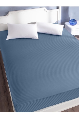 Çarşaf Stripe Saten Düz Lastikli Geniş Ölçü