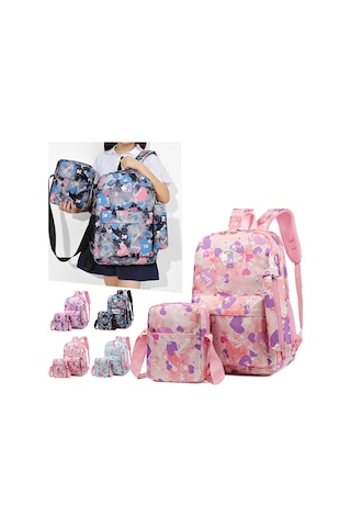 3pcs /set Sweet Casual Travel Backpack Large Capacity Primary And Secondary School Students Schoolbag Black
