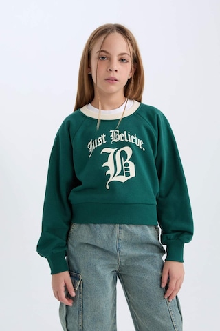 DeFacto Kız Çocuk Relax Fit Bisiklet Yaka Baskılı İçi Yumuşak Tüylü Sweatshirt D7042A824WNGN1116 Yeşil