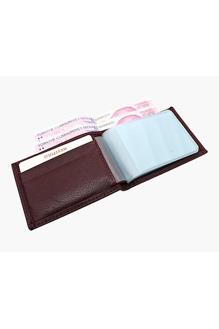 Westpolo Hakiki Deri Kağıt Para Ve Bol Şeffaf Kart Bölmeli Unisex Kartlık - Bordo Bordo