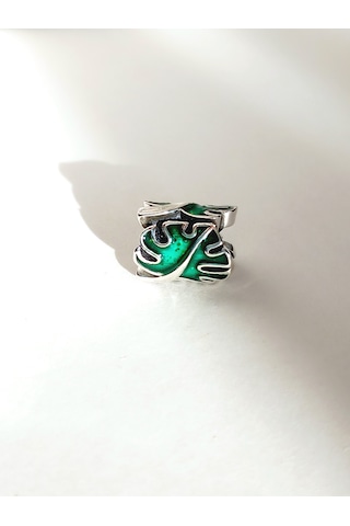 Gümüş Yeşil Devetabanı Yaprakları Pan Tasarım Bileklik Uyumlu Cha