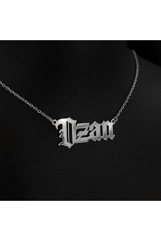 Kişiye Özel Gotik Isim Yazılan Gümüş Renk Erkek Gümüş Kolye Zinci