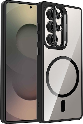 Samsung Galaxy Uyumlu S22 Ultra Kılıf Kamera Lens li Standlı M-safe Şarj Özellikli Etro Kapak Siyah
