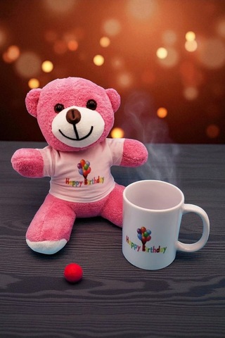 Pembe Peluş Ayıcık Ve Kupa Seti