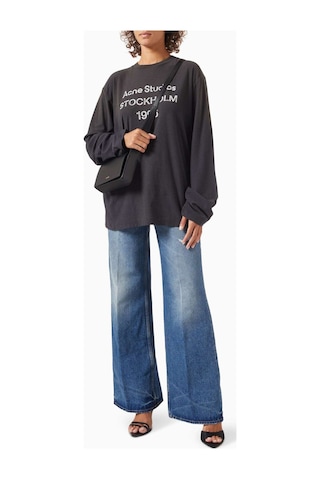 Acne Studios 1996 Logo Baskılı Tişört - Pamuk Karışımı - Oversize Kesim & Yıpranmış Detaylar Siyah
