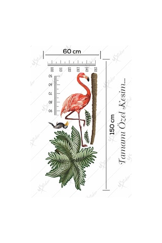 MSticker Flamingo Ve Palmiye Ağaçlı Boy Ölçer Sticker Seti