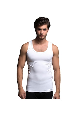 Thermoform Bambu Erkek Kolsuz Bisiklet Yaka Atlet Ve Boxer Şort Seti Beyaz Çok Renkli