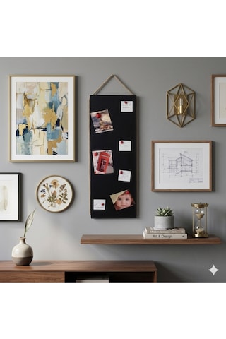 Magnet Panosu , 30x90cm Mıknatıslı Siyah Pano, Jüt Halatlı, Dekoratif Hatırlatma Panosu Diğer