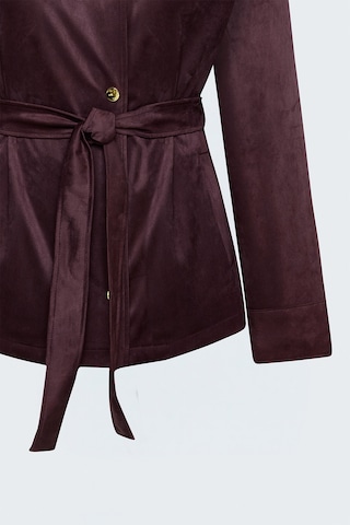 Sateen Kuşaklı Süet Ceket - Bordo-138099