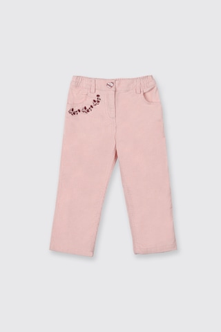 Panço Kız Çocuk Nakış Detaylı Kadife Pantolon Pembe
