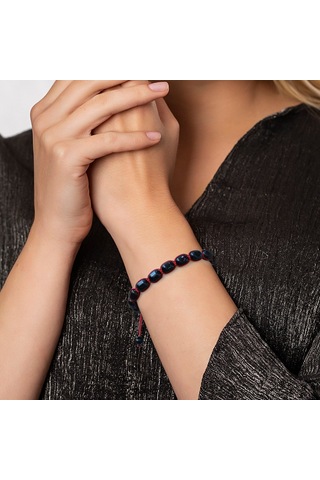 Makrome Örgülü Kapsül Kesim Koyu Kırmızı Renk Damla Kehribar Kadı Siyah