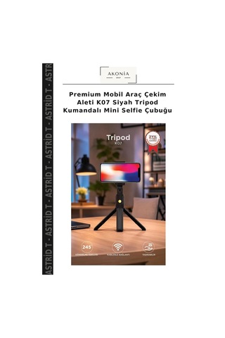 Premium Mobil Araç Çekim Aleti K07 Siyah Tripod Kumandalı Mini Selfie Çubuğu