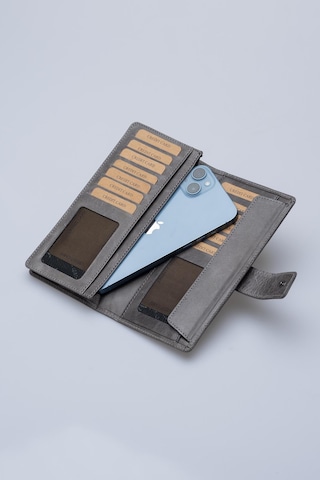 DERİNSS DRC7533 Hakiki Deri Patlı Gri Cüzdan & Telefonluk