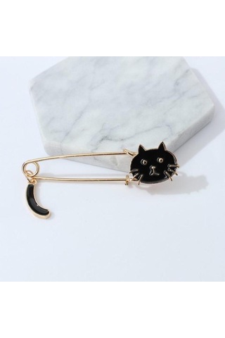 Sones Sevimli Damla Küçük Kedi Kuyruğu Sallayan Hayvan Broşu Siyah