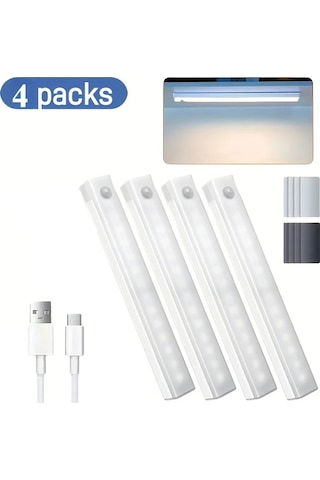 Xuweiwei Beyaz 10cm 4 Adet Usb Sarj Edilebilir Led Sensörlü Isik Seti Koridor Mutfak Merdiven Yatak Odasi Icin Gece Isigi Beyaz