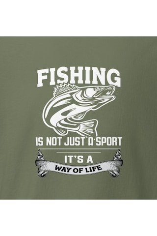 Wildstyle Fishing Is A Way Of Life Balıkçılık Yaşam Tarzı Baskılı Unisex Bisiklet Yaka Pamuklu Tişört - Haki