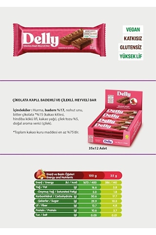 Delly Çikolata Kaplı Bademli Çilekli Meyveli Bar 12 x 35 G