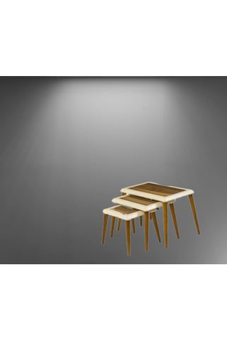Zigon Osm Çerçeve Model Sehpa Parlak Ceviz Krem Ahşap Kayın Torna