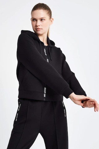 Lescon 24ntbl002136-633 Siyah Kadın Fermuarlı Kapşonlu Sweatshirt Siyah