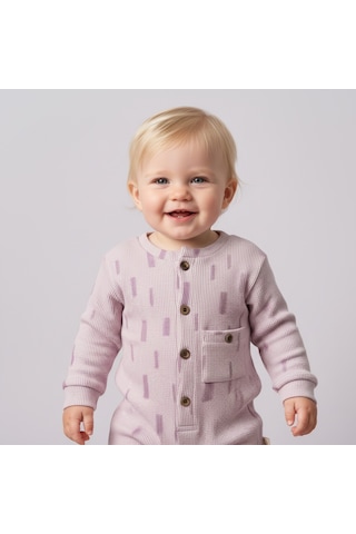 Ürünya Unisex Bebek Çocuk Pamuklu Uzun Kollu Yaka Cepli Tulum Mor