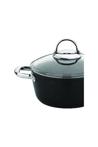Saflon Titanium Kaplama Derin Tencere 28 CM Siyah Siyah