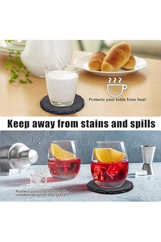 6 Adet Yuvarlak İçecek Altlıkları, 4 İnç Kaya Taş Altlıkları Toplu Altlıklar Siyah