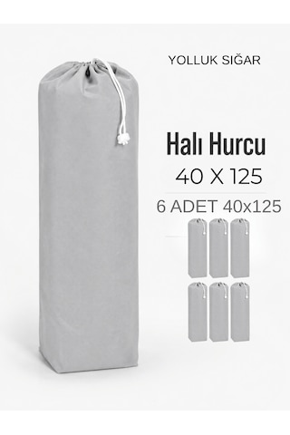 Beylini 40x125 Halı Hurcu Yolluk Sığar Lastikli Nefes Alabilir Kokmaz Tela Lastikli Halı Kılıfı Poşeti Ambalajı Taşınma Yastık Saklama Torbası Gri 6 Adet