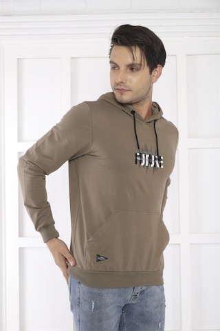 Escetic Spor Erkek Haki Cepli, Kapüşonlu Sweatshirt-4166