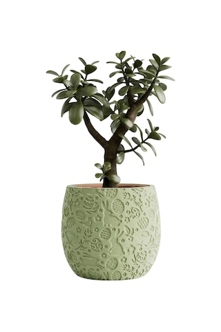 Fibrika Store Spring-relief: Kabartma Desenli Dekoratif Saksı Yeşil