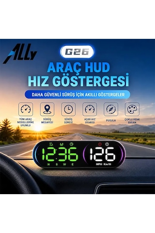 Ally G26 Gps Hud Oto Dijital Hız Göstergesi, Rgb Ekran, Pusula, Saat, Hız Uyarısı, Usb Type-c - Mh-hs1282-9001