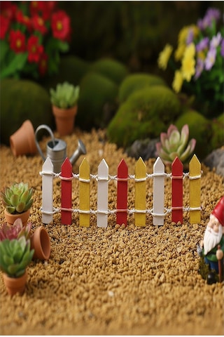 Mini Kırmızı Renkli Bahçe Çiti 1 Adet 3x60 Cm Teraryum Okul Ev Proje Renkli Minyatür Çit Ahşap Dekor